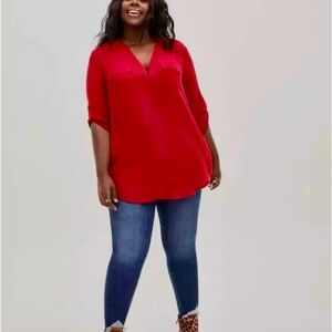 Harper Red Asymmetrical 3/4 Sleeve Tunic